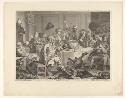 Gezelschap van drinkende en rokende mannen