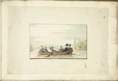 Gezelschap van zes mensen in een boot op de Zwolse singel