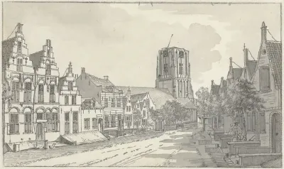 Gezicht door de Kerkstraat op de kerk te Workum