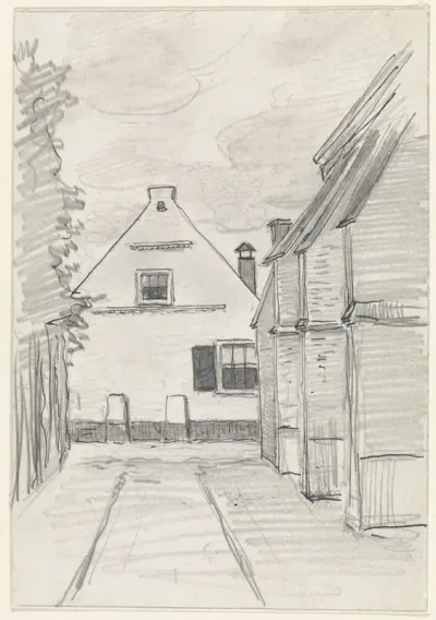 Gezicht door een straat op een huis