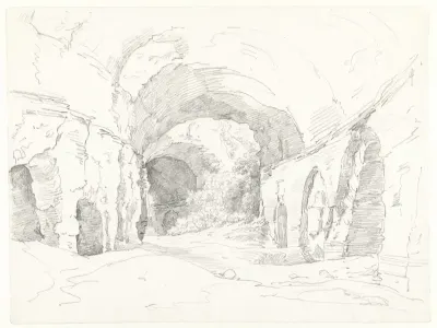 Gezicht in de bovengangen van het Colosseum te Rome