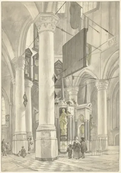Gezicht in de Nieuwe kerk te Delft, met het grafmonument van Willem van Oranje