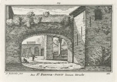Gezicht in de pandhof van de Pieterskerk te Utrecht, 1660