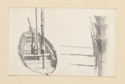Gezicht in een boot en drie aangemeerde boten