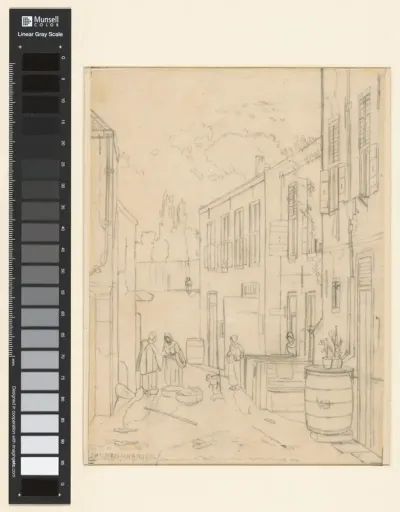 Gezicht in een straatje met figuren