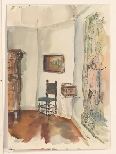 Gezicht in een zaal van het Rijksmuseum: Druckeruitbouw benedenzalen 1947