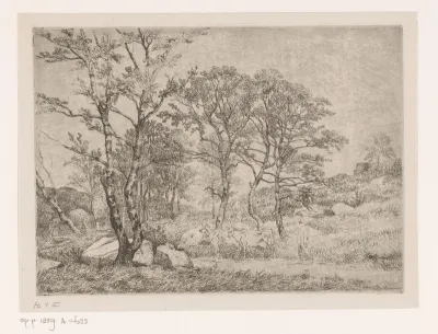 Gezicht in het bos van Fontainebleau met twee koeien