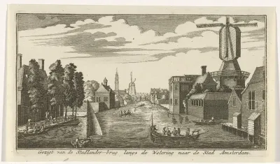 Gezicht langs de wetering op Amsterdam