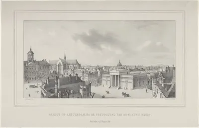 Gezicht op Amsterdam met de Beurs van Zocher