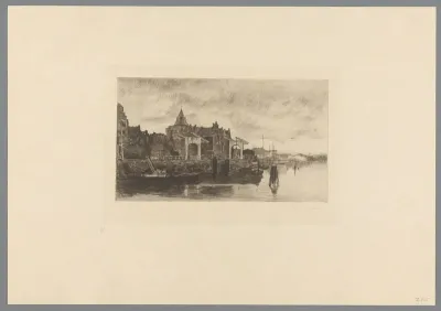 Gezicht op Amsterdam met de top van de Schreierstoren