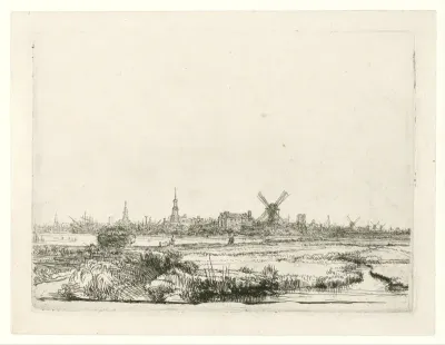 Gezicht op Amsterdam uit het noordwesten
