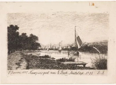 Gezicht op Amsterdam vanaf de Amsteldijk in Nieuwer-Amstel
