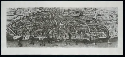 Gezicht op Antwerpen, in vogelvlucht perspectief, vanuit het westen