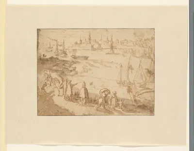 Gezicht op Antwerpen over de Schelde