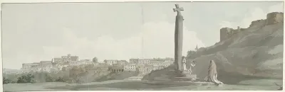 Gezicht op Arriano en monument, zogenaamde altaar van Janus
