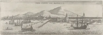 Gezicht op Batavia met schepen