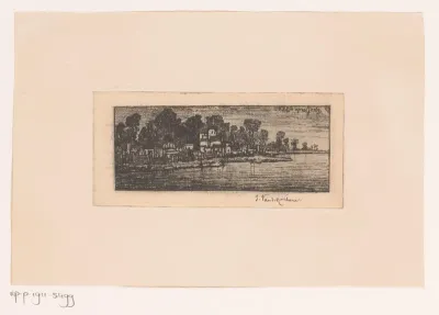 Gezicht op bebouwing op de oever van een rivier