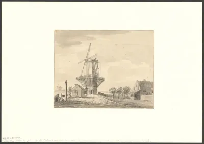 Gezicht op bolwerk Amstelveen met molen De Spiering