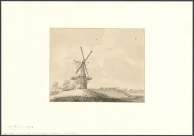 Gezicht op bolwerk De Bocht met molen De Vervanger