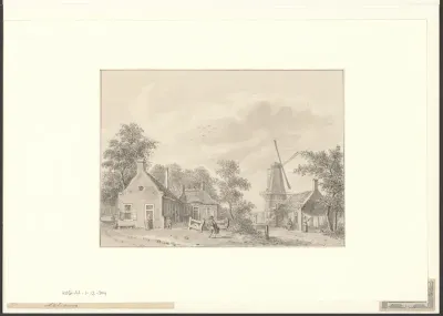 Gezicht op bolwerk De Schinkel met molen De Roomolen