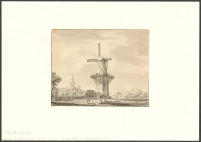 Gezicht op bolwerk De Westerbeer met molen De Beer