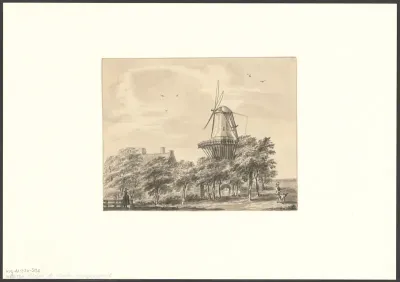 Gezicht op bolwerk Diemen met molen De Valk