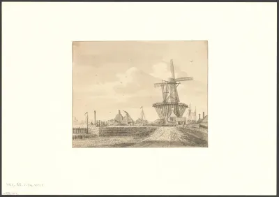 Gezicht op bolwerk Het Blauwhoofd met molen De Bok