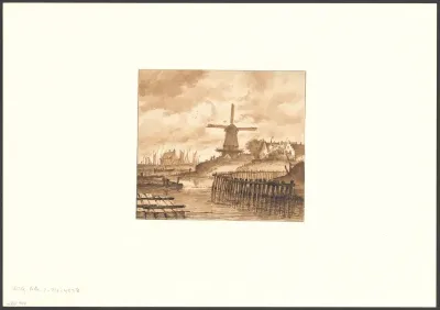 Gezicht op bolwerk Het Blauwhoofd met molen De Bok