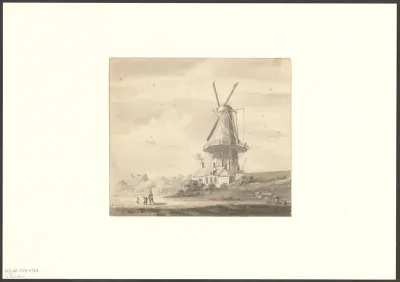 Gezicht op bolwerk Ouderkerk en molen De Haan