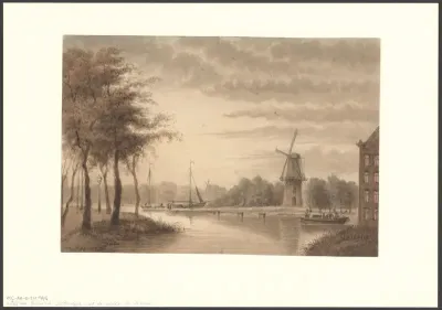 Gezicht op bolwerk Sloterdijk met molen De Kraai