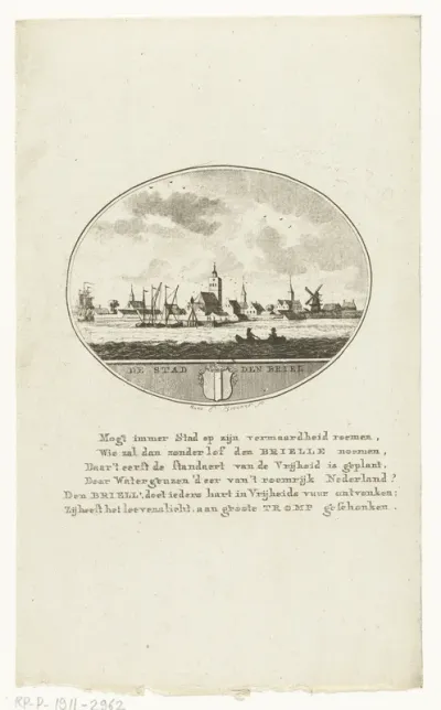 Gezicht op Brielle vanuit de zee