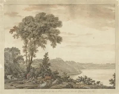 Gezicht op Castel Gandolfo en het meer van Albano