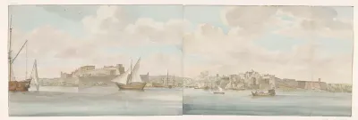 Gezicht op Castel Sant'Angelo bij haven van Malta en schiereiland Senglea