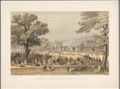 Gezicht op Crystal Palace gezien vanaf de Kensington Gardens