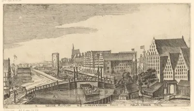 Gezicht op Danzig vanaf de Nieuwe Mottlau, met in de verte de Melkkan-toren