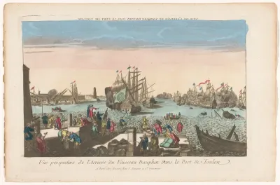 Gezicht op de aankomst van het schip de Dauphin in de haven te Toulon