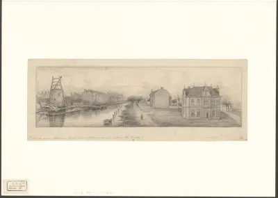 Gezicht op de aanleg van de Marnix- en de Nassaukade en het afbreken van de molen De Kraai
