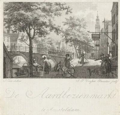 Gezicht op de aardbeienmarkt te Amsterdam