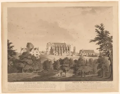 Gezicht op de abdij van Malmesbury