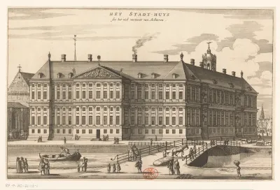 Gezicht op de achterkant van het Stadhuis op de Dam