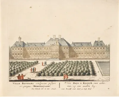 Gezicht op de achterzijde en de tuin van Huis ter Nieuburch te Rijswijk