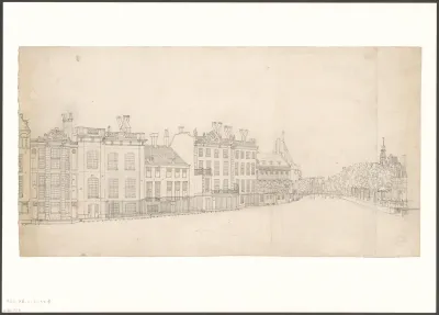 Gezicht op de achterzijde van de Doelenstraat en ingang van de Kloveniersburgwal