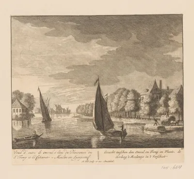 Gezicht op de Amstel bij herberg het Molentje en hofstede Trompenburg