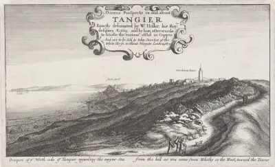 Gezicht op de baai en fortificaties van Tanger