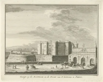 Gezicht op de Bastille en de Porte Saint-Antoine te Parijs