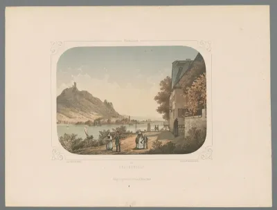 Gezicht op de berg Drachenfels langs de Rijn