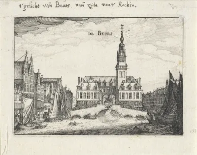 Gezicht op de Beurs van Hendrik de Keyser vanop het Rokin te Amsterdam