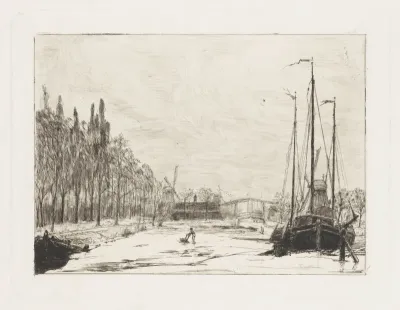 Gezicht op de bevroren Kattensloot te Amsterdam
