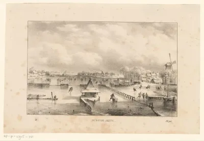Gezicht op de bevroren rivier de Amstel