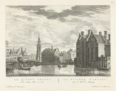 Gezicht op de Binnen-Amstel en de Munttoren te Amsterdam